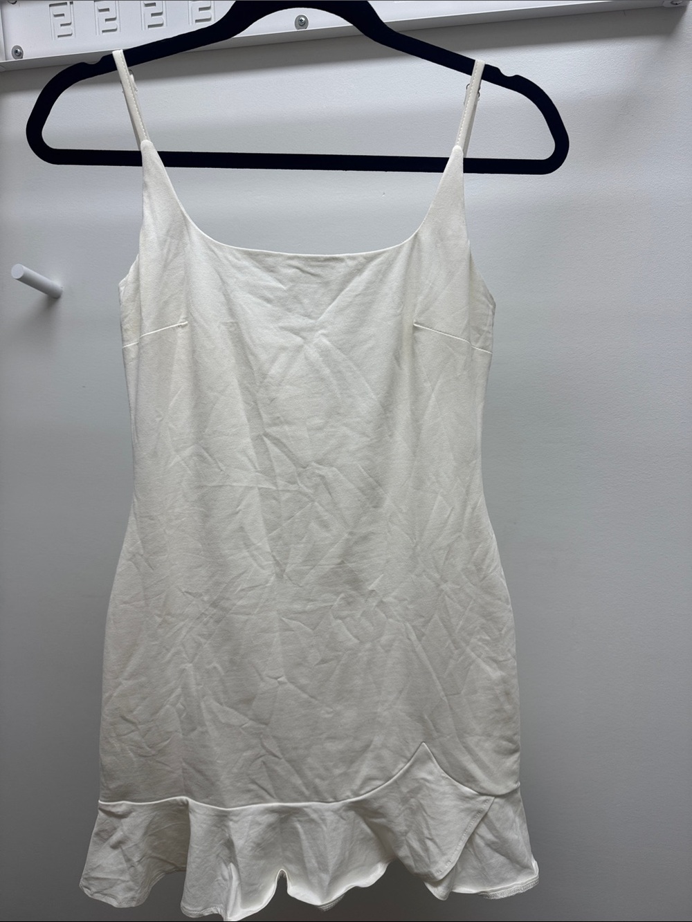 Princess Polly Cream Slip Dress with Ruffle Hem. SMALL